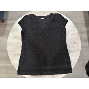 Isaac Mizrahi Live Black Lace Shift Dress Eyelet Floral Chic XL